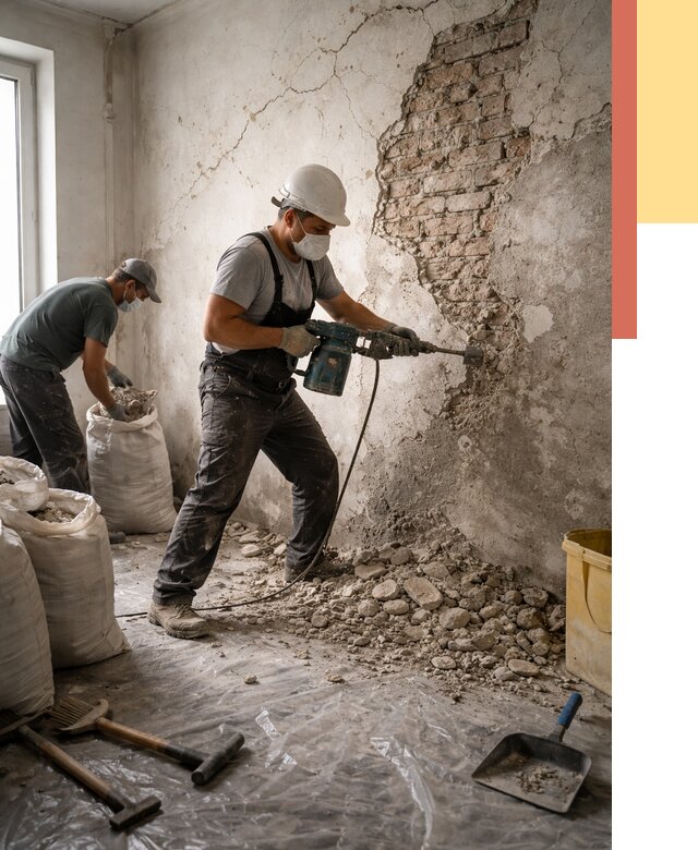 Демонтаж штукатурки со стен в Белове от 7818 руб/м² — быстро и недорого | ОТДЕЛОЧНИК-Блв