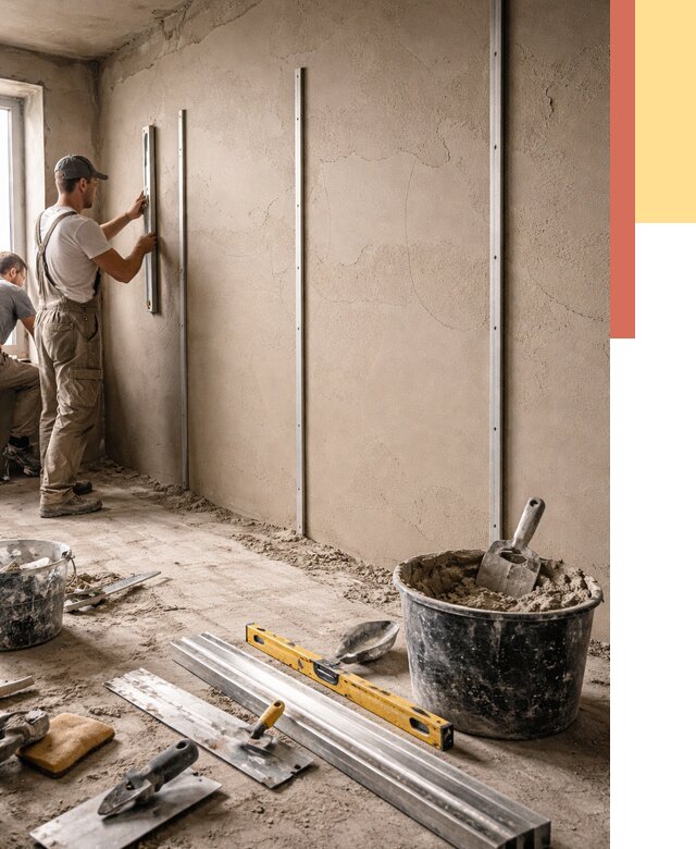 Штукатурка стен по маякам в Белове от 5972 руб./м² — выравнивание под ключ | ОТДЕЛОЧНИК-Блв