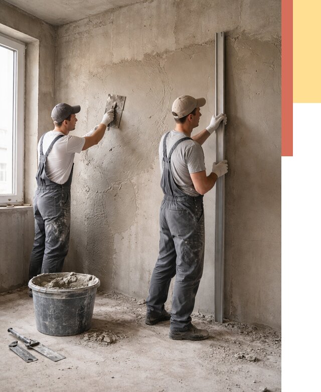 Штукатурка бетонных стен в Белове от 4887 руб/м² — качественно и быстро | ОТДЕЛОЧНИК-Блв