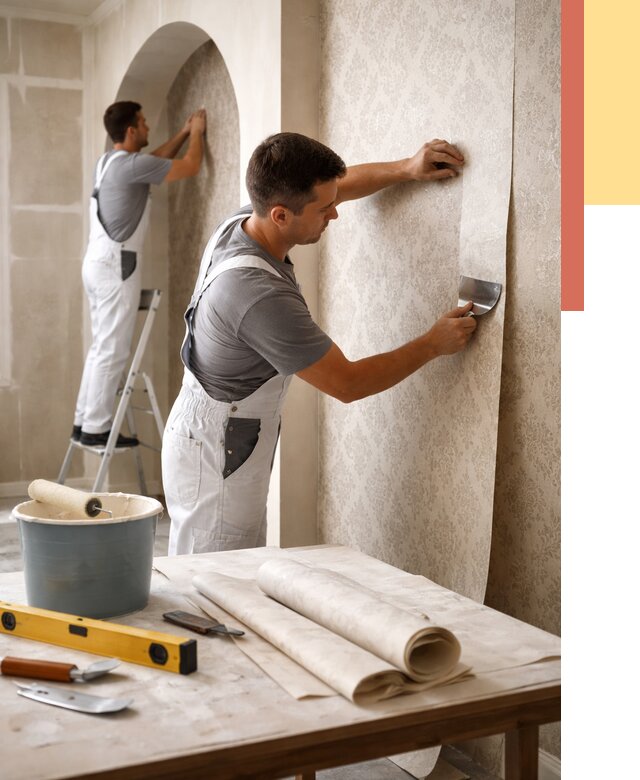 Поклейка обоев на сложные стены в Белове от 3041 руб. под ключ | ОТДЕЛОЧНИК-Блв