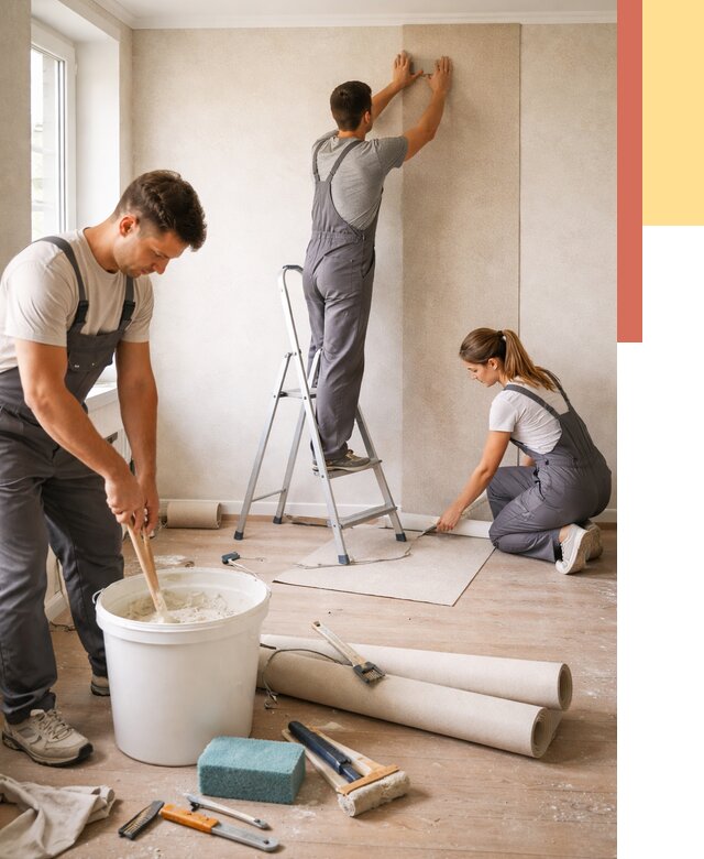 Оклейка стен обоями в Белове от 3801 руб/м2 — быстро и недорого | ОТДЕЛОЧНИК-Блв