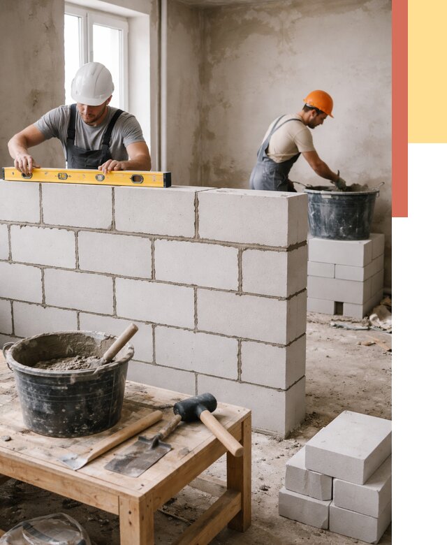 Кладка перегородок из газобетона в Белове от 3475 руб. под ключ | ОТДЕЛОЧНИК-Блв