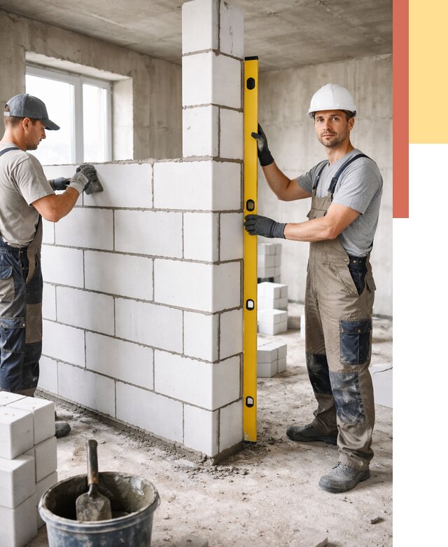 Кладка перегородок из пеноблока в Белове от 1955 руб. под ключ | ОТДЕЛОЧНИК-Блв