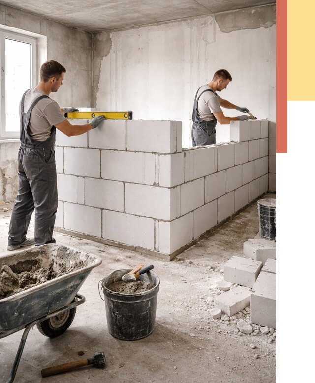 Кладка перегородок из ПГП в Белове от 2715 руб./м2 — монтаж и возведение под ключ | ОТДЕЛОЧНИК-Блв