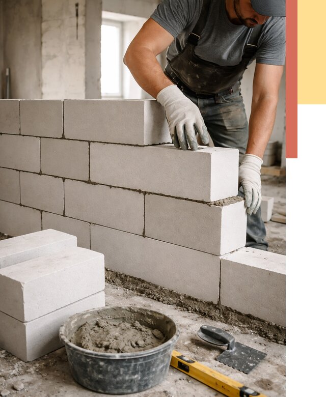 Кладка перегородок из силикатного блока в Белове от 4344 руб. под ключ | ОТДЕЛОЧНИК-Блв