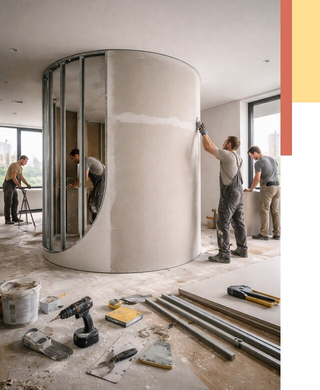 Радиусная перегородка из гипсокартона в Белове от 3149 руб. под ключ | ОТДЕЛОЧНИК-Блв