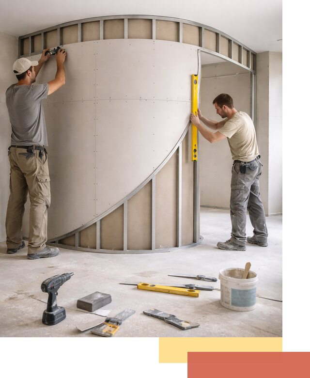 Радиусная перегородка из гипсокартона в Белове под ключ