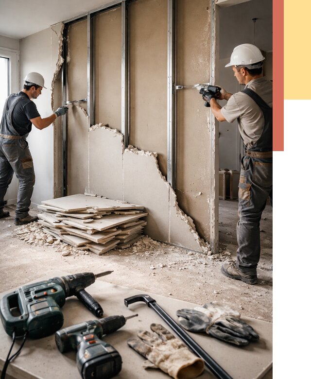 Демонтаж перегородки из гипсокартона в Белове от 1303 руб. быстро и недорого | ОТДЕЛОЧНИК-Блв