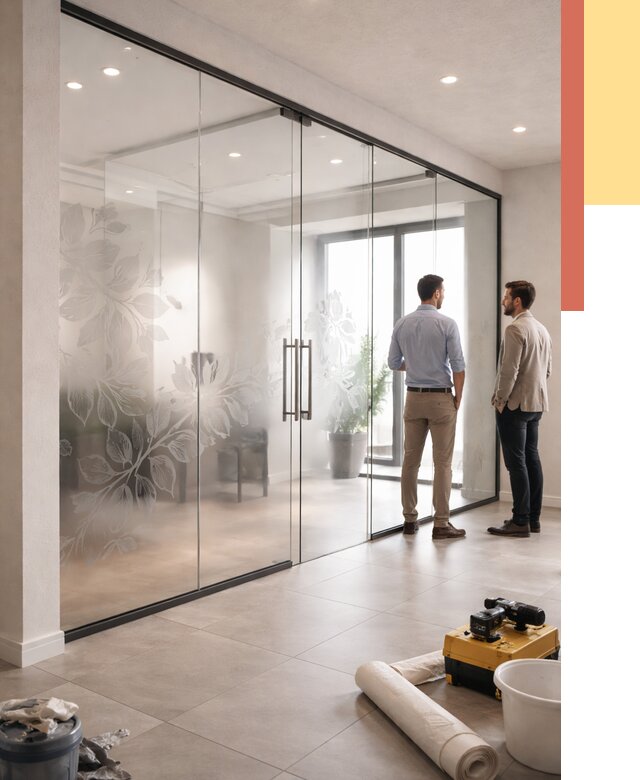 Стеклянные перегородки с рисунком в Белове от 13574 руб. монтаж и нанесение | ОТДЕЛОЧНИК-Блв