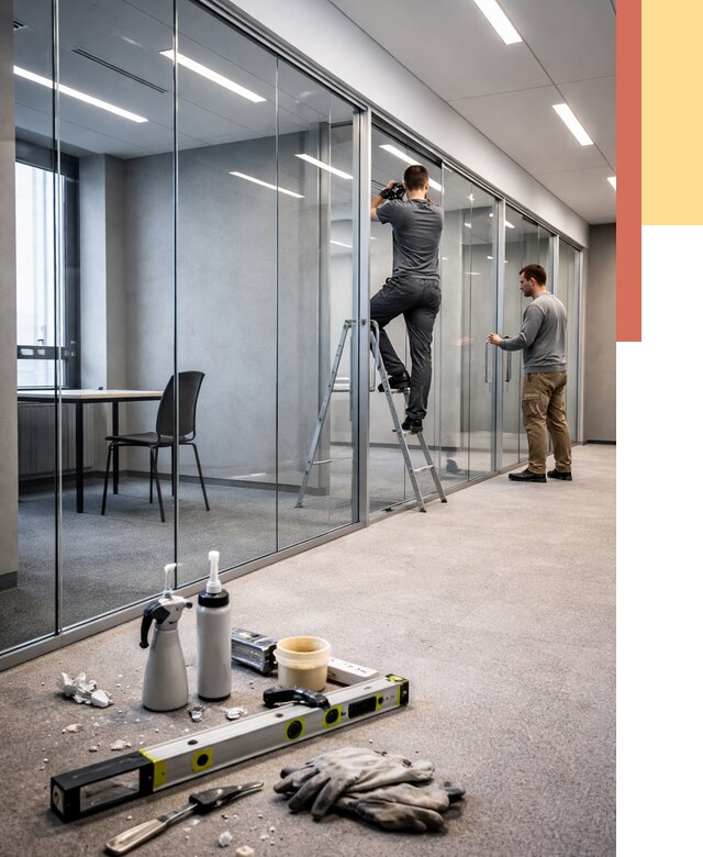 Стеклянные офисные перегородки в Белове от 9230 руб. — монтаж и установка | ОТДЕЛОЧНИК-Блв