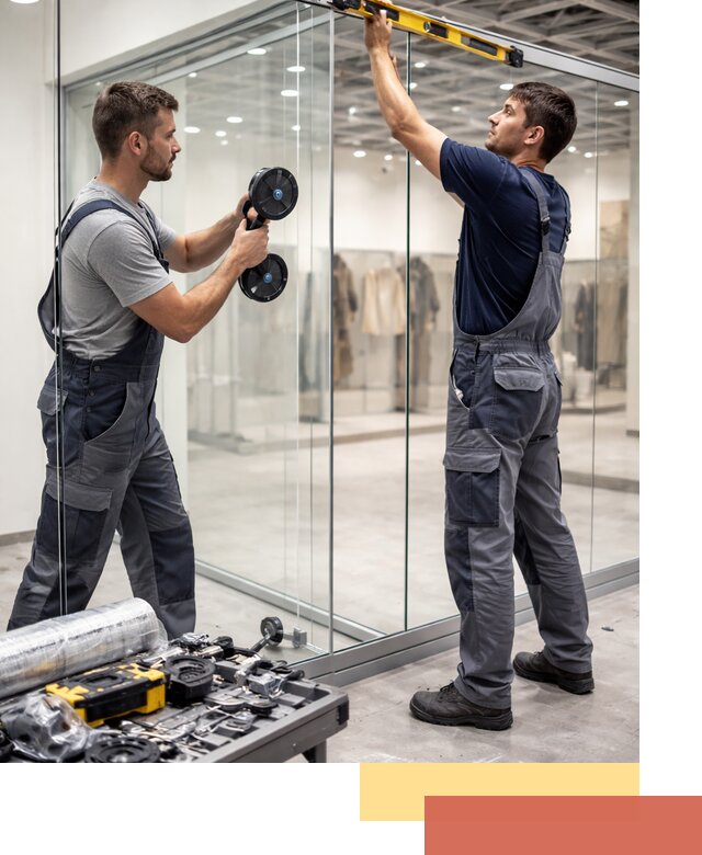 Стеклянные перегородки для магазинов в Белове — монтаж и установка