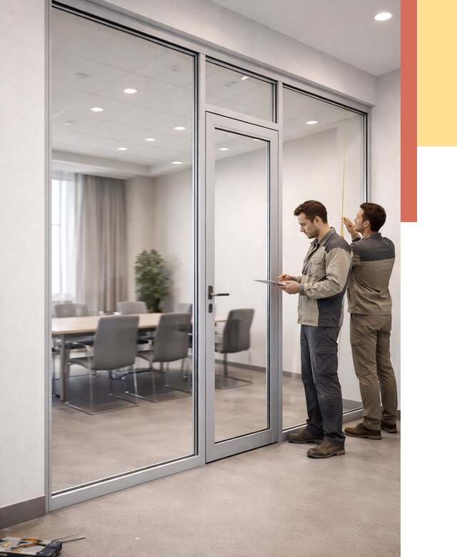 Установка и монтаж алюминиевых перегородок со стеклом в Белове от 8904 руб. | ОТДЕЛОЧНИК-Блв