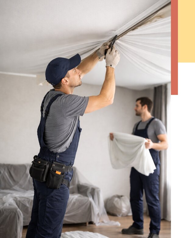 Демонтаж натяжного потолка в Белове от 4887 руб. — снятие и разбор под ключ | ОТДЕЛОЧНИК-Блв