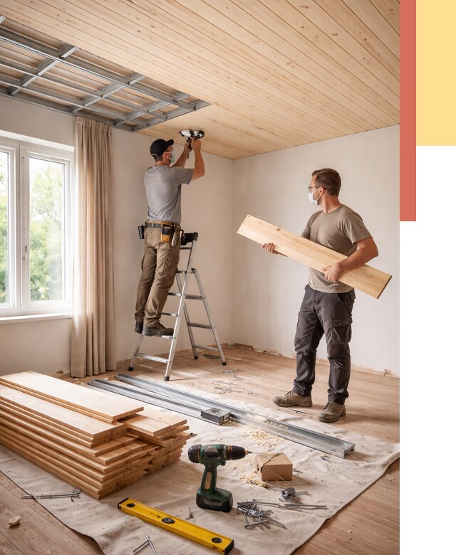 Монтаж потолка из вагонки в Белове от 7058 руб. | Быстро и недорого — ОТДЕЛОЧНИК-Блв