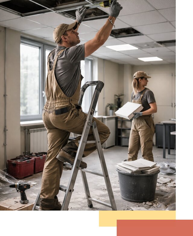 Ремонт потолка Армстронг и замена плит в Белове