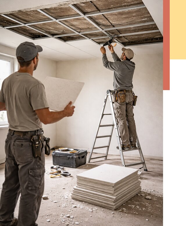 Замена плит подвесного потолка в Белове от 1900 руб. быстро и недорого | ОТДЕЛОЧНИК-Блв