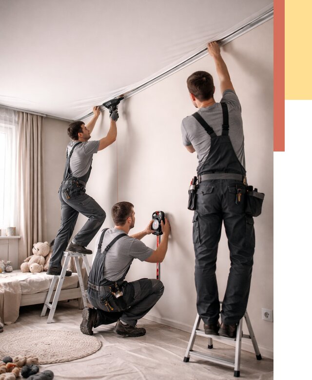 Монтаж натяжного потолка в детской в Белове от 3801 руб. — быстро и недорого | ОТДЕЛОЧНИК-Блв