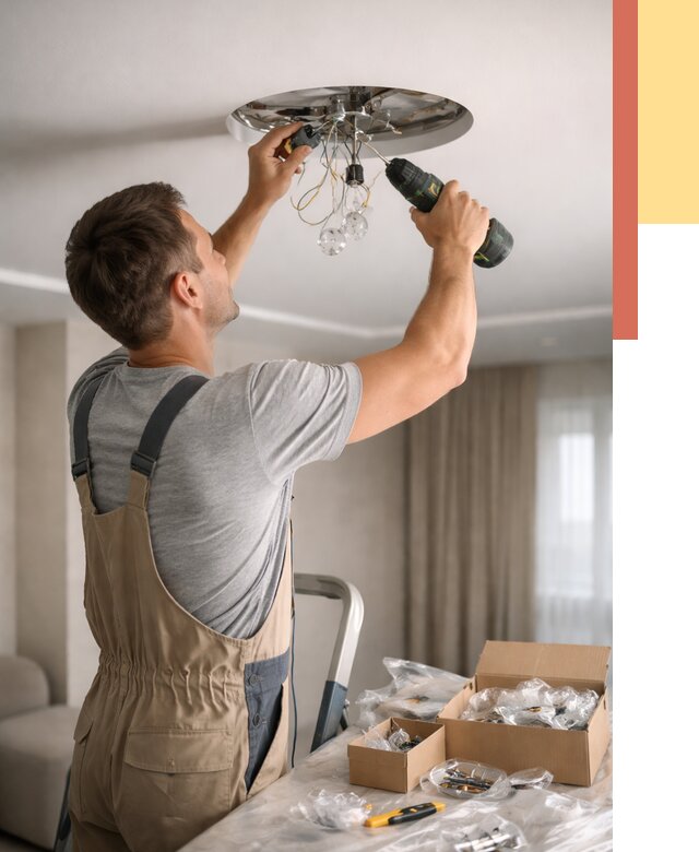 Установка люстры в натяжной потолок в Белове от 1303 руб. | Быстро и недорого — ОТДЕЛОЧНИК-Блв