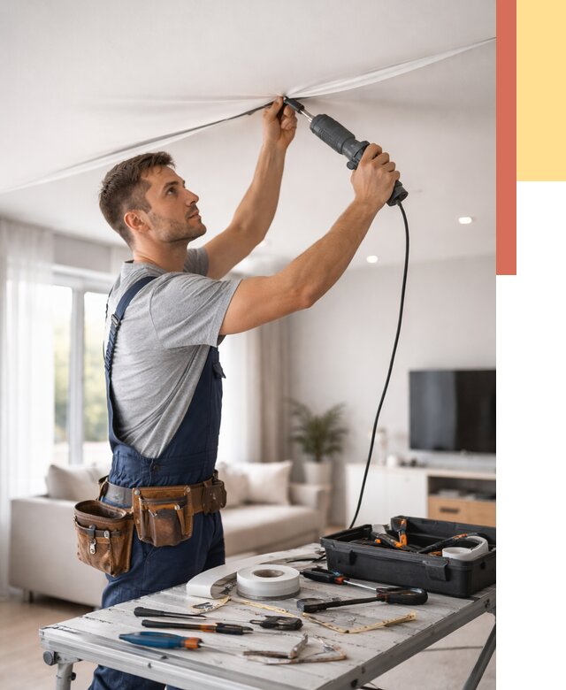 Ремонт натяжных потолков в Белове от 10316 руб. под ключ — ОТДЕЛОЧНИК-Блв