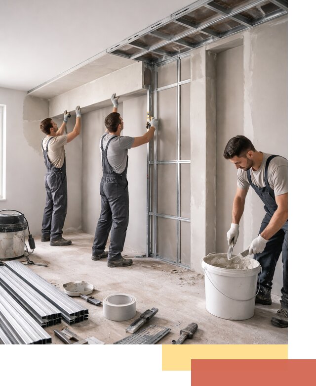 Монтаж потолка из гипсокартона с нишей в Белове